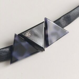 Retro Geometric Triangle Bracelet Black Purple Tortoise Rhinestone Faux Leather